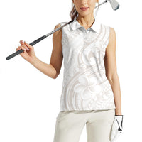 Hawaii Plumeria Lokelani Pikake Lei Women Sleeveless Polo Shirt Sandy Beige Polynesian Tattoo