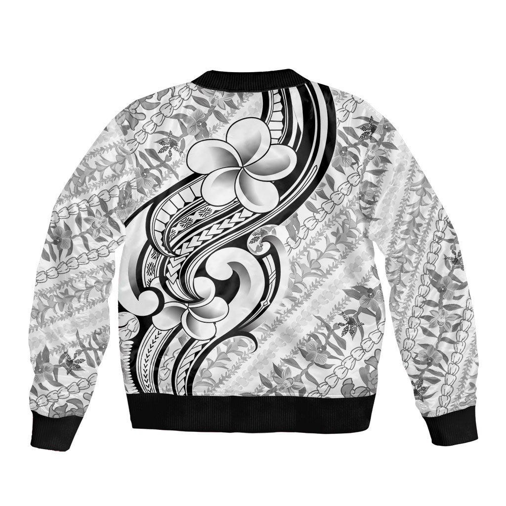 Hawaii Plumeria Lokelani Pikake Lei Bomber Jacket Ele'ele Polynesian Tattoo