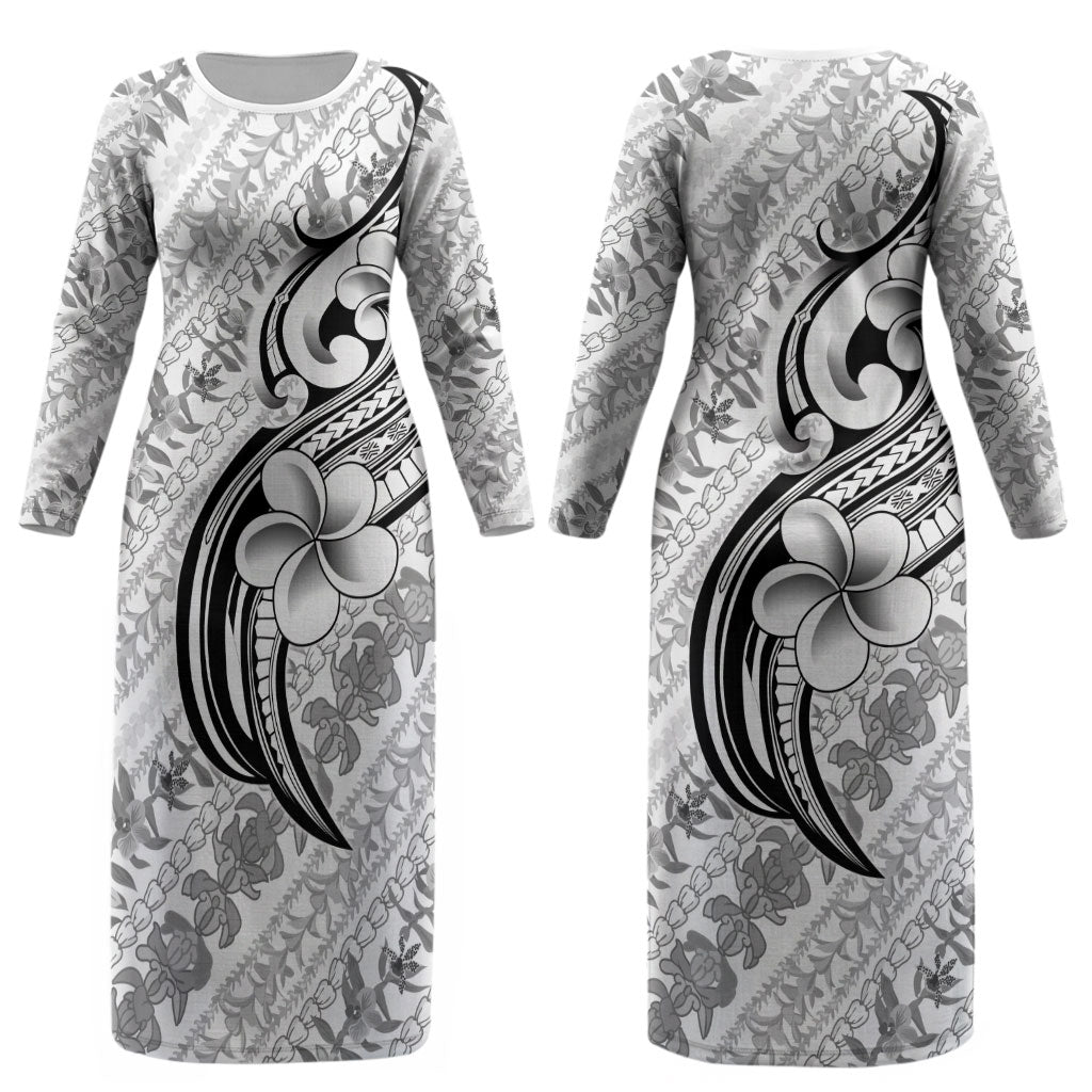 Hawaii Plumeria Lokelani Pikake Lei Couples Matching Long Sleeve Bodycon Dress and Long Sleeve Button Shirt Ele'ele Polynesian Tattoo LT9 - Polynesian Pride