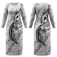 Hawaii Plumeria Lokelani Pikake Lei Couples Matching Long Sleeve Bodycon Dress and Long Sleeve Button Shirt Ele'ele Polynesian Tattoo LT9 - Polynesian Pride