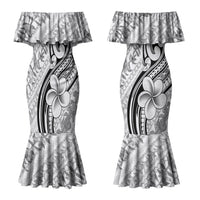 Hawaii Plumeria Lokelani Pikake Lei Couples Matching Mermaid Dress and Long Sleeve Button Shirt Ele'ele Polynesian Tattoo LT9 - Polynesian Pride