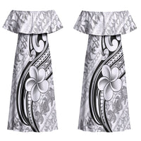 Hawaii Plumeria Lokelani Pikake Lei Couples Matching Off Shoulder Maxi Dress and Hawaiian Shirt Ele'ele Polynesian Tattoo LT9 - Polynesian Pride