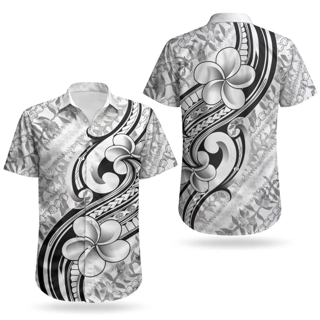 Hawaii Plumeria Lokelani Pikake Lei Couples Matching Puletasi and Hawaiian Shirt Ele'ele Polynesian Tattoo LT9 - Polynesian Pride