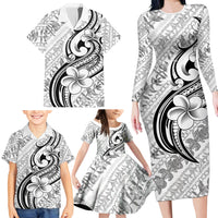 Hawaii Plumeria Lokelani Pikake Lei Family Matching Long Sleeve Bodycon Dress and Hawaiian Shirt Ele'ele Polynesian Tattoo LT9 - Polynesian Pride