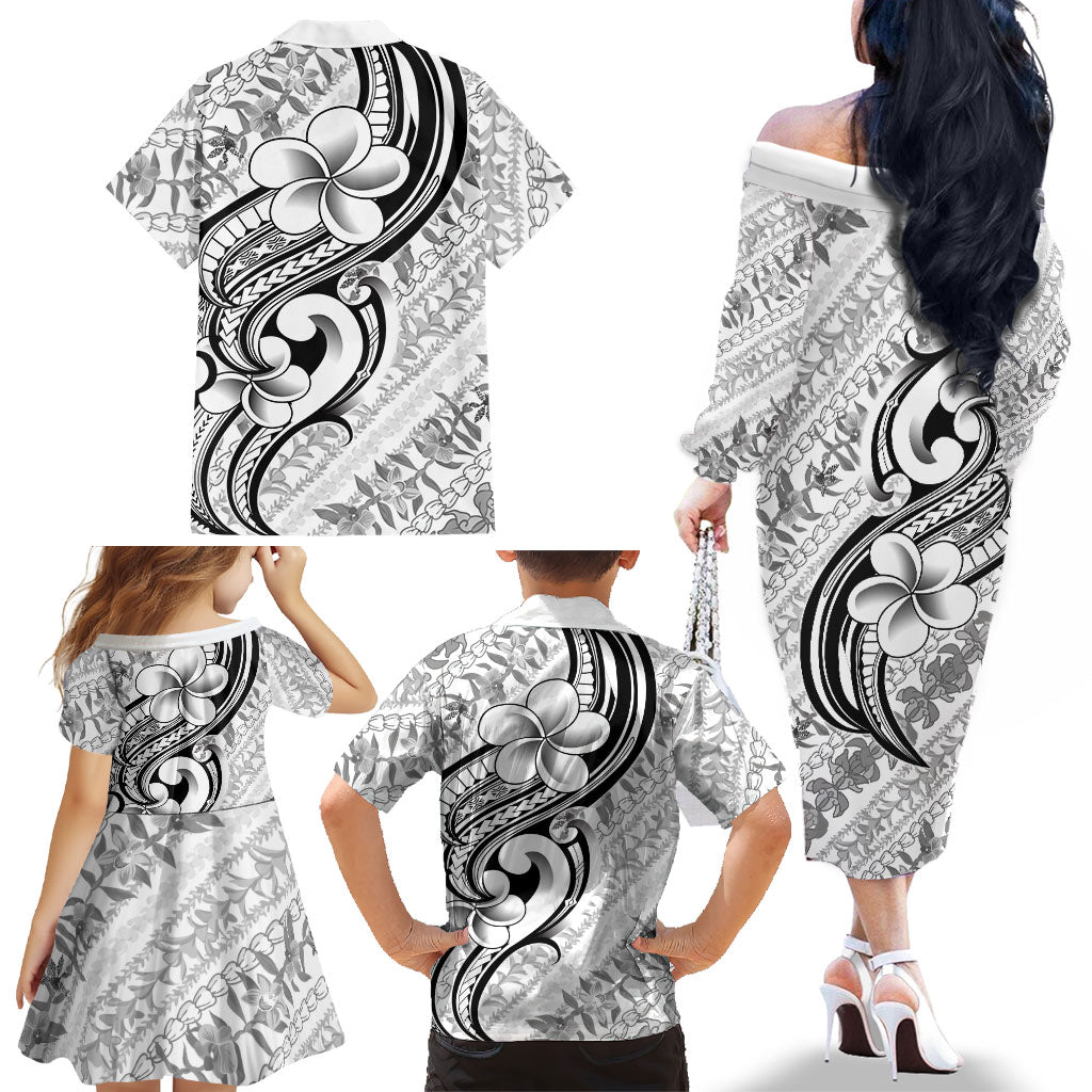 Hawaii Plumeria Lokelani Pikake Lei Family Matching Off The Shoulder Long Sleeve Dress and Hawaiian Shirt Ele'ele Polynesian Tattoo LT9 - Polynesian Pride