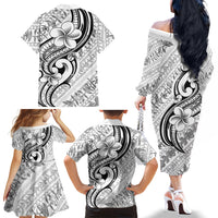 Hawaii Plumeria Lokelani Pikake Lei Family Matching Off The Shoulder Long Sleeve Dress and Hawaiian Shirt Ele'ele Polynesian Tattoo LT9 - Polynesian Pride