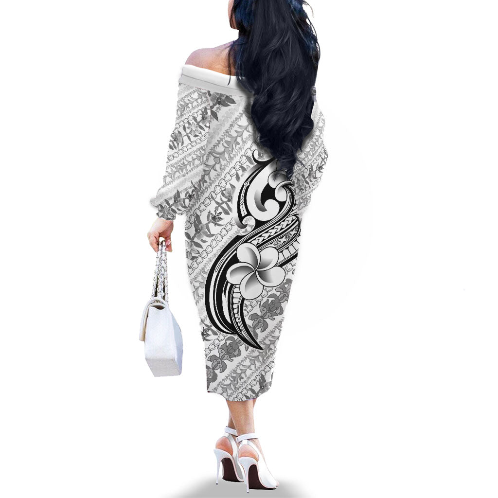 Hawaii Plumeria Lokelani Pikake Lei Family Matching Off The Shoulder Long Sleeve Dress and Hawaiian Shirt Ele'ele Polynesian Tattoo LT9 - Polynesian Pride