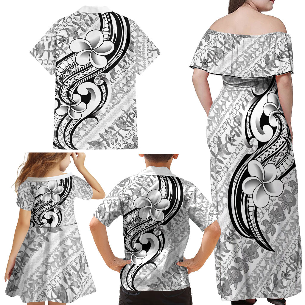 Hawaii Plumeria Lokelani Pikake Lei Family Matching Off Shoulder Maxi Dress and Hawaiian Shirt Ele'ele Polynesian Tattoo LT9 - Polynesian Pride