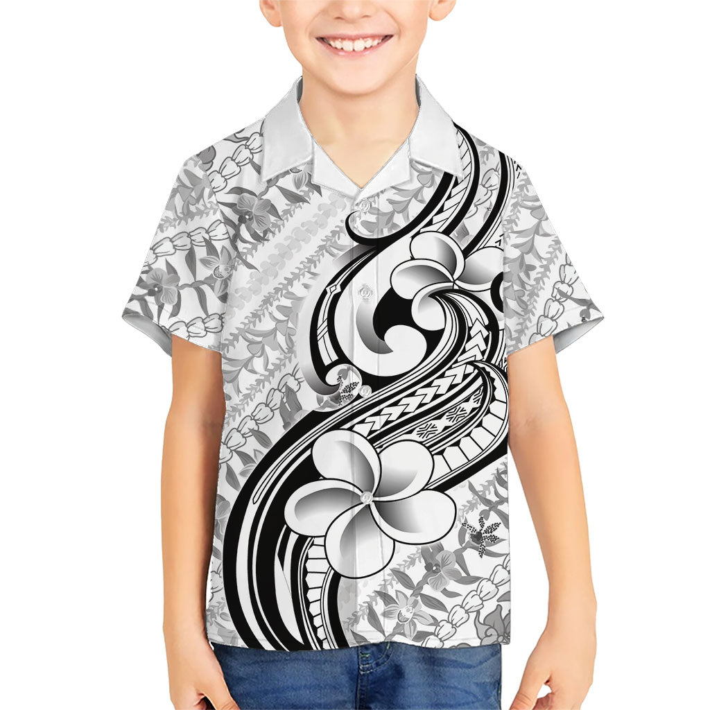Hawaii Plumeria Lokelani Pikake Lei Family Matching Off Shoulder Maxi Dress and Hawaiian Shirt Ele'ele Polynesian Tattoo LT9 Son's Shirt Black - Polynesian Pride