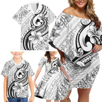 Hawaii Plumeria Lokelani Pikake Lei Family Matching Off Shoulder Short Dress and Hawaiian Shirt Ele'ele Polynesian Tattoo LT9 - Polynesian Pride
