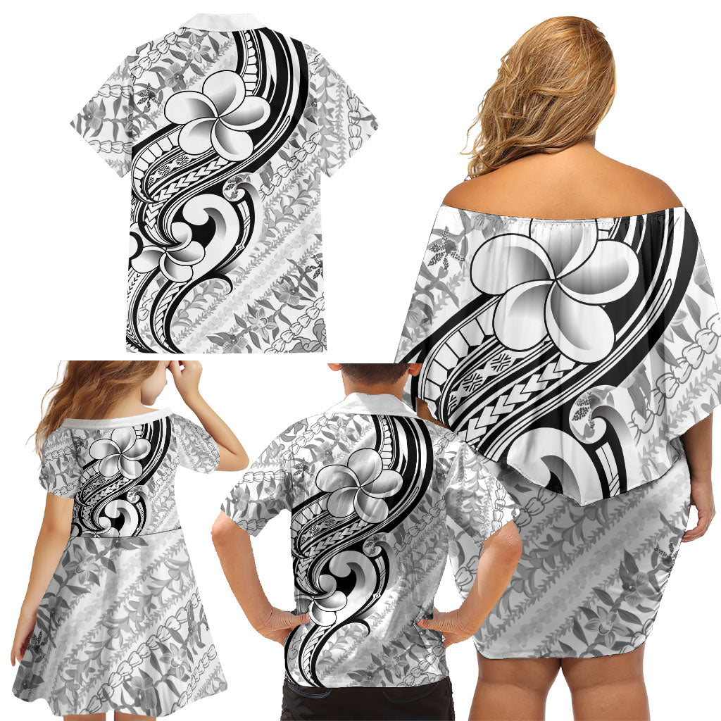 Hawaii Plumeria Lokelani Pikake Lei Family Matching Off Shoulder Short Dress and Hawaiian Shirt Ele'ele Polynesian Tattoo LT9 - Polynesian Pride