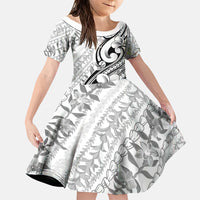 Hawaii Plumeria Lokelani Pikake Lei Family Matching Puletasi and Hawaiian Shirt Ele'ele Polynesian Tattoo LT9 Daughter's Dress Black - Polynesian Pride
