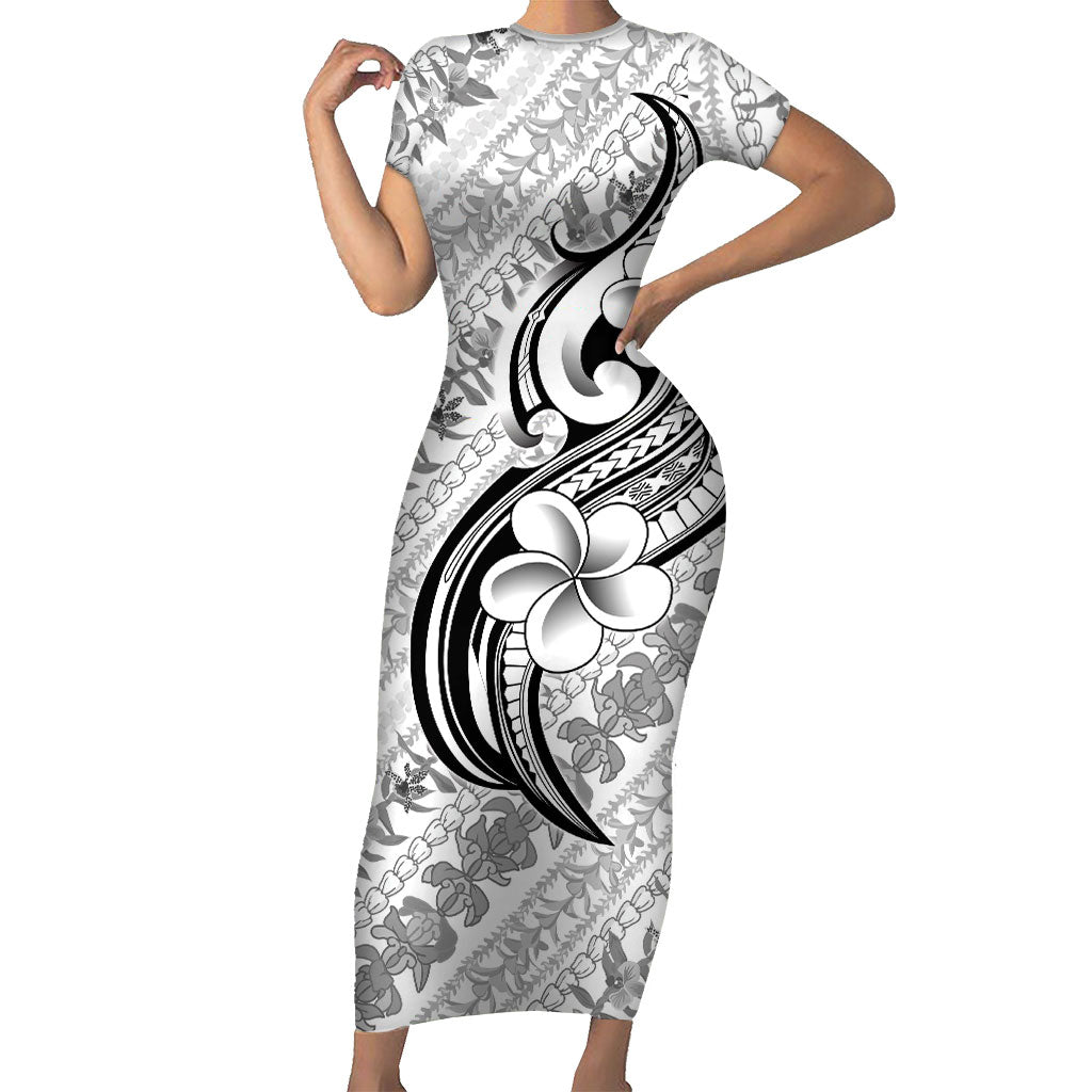 Hawaii Plumeria Lokelani Pikake Lei Family Matching Short Sleeve Bodycon Dress and Hawaiian Shirt Ele'ele Polynesian Tattoo LT9 Mom's Dress Black - Polynesian Pride