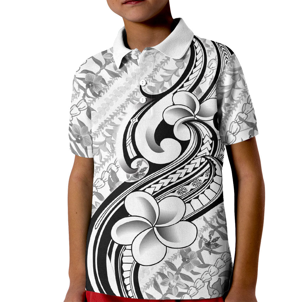 Hawaii Plumeria Lokelani Pikake Lei Kid Polo Shirt Ele'ele Polynesian Tattoo
