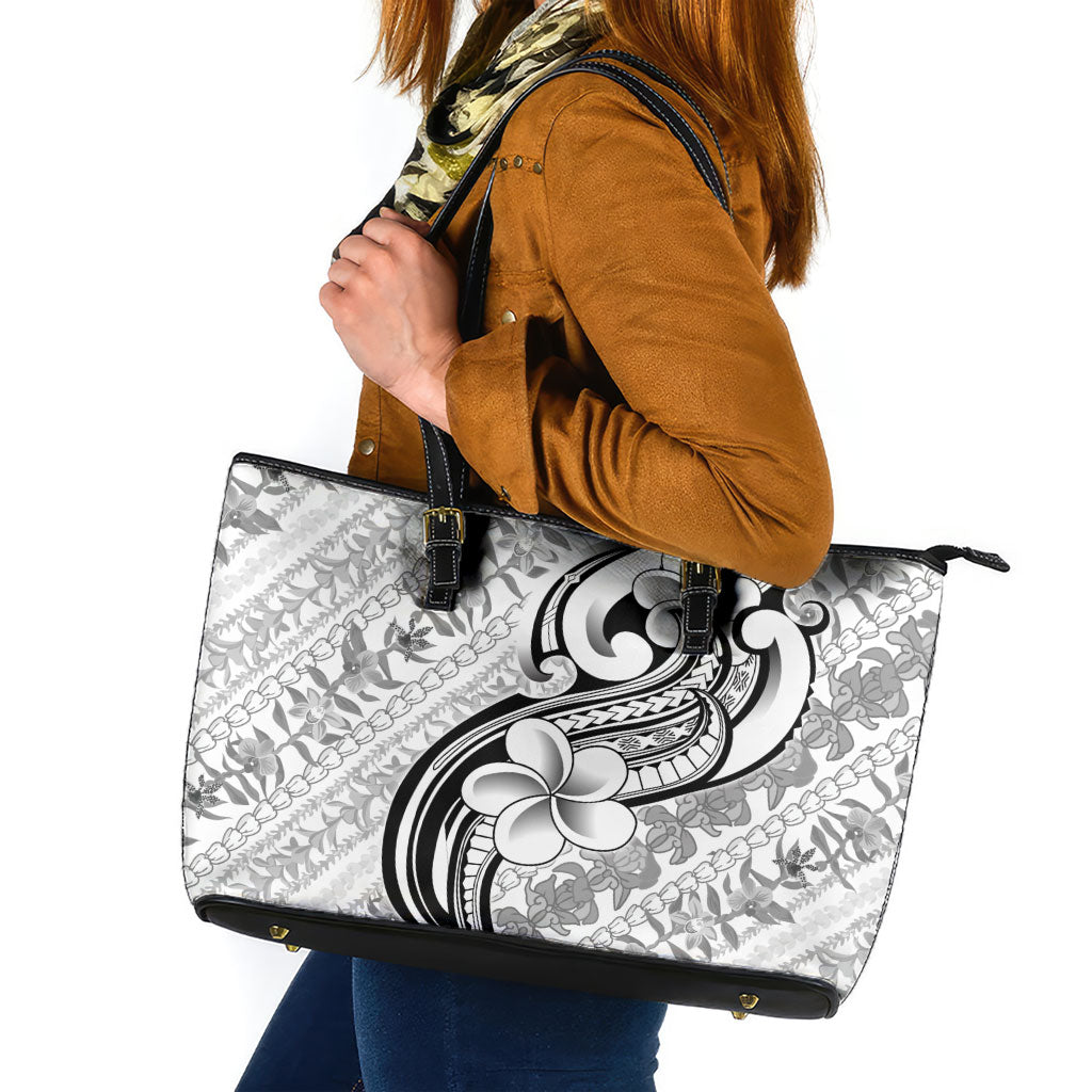 Hawaii Plumeria Lokelani Pikake Lei Leather Tote Bag Ele'ele Polynesian Tattoo
