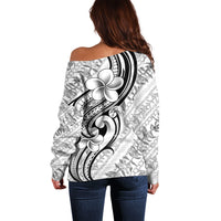 Hawaii Plumeria Lokelani Pikake Lei Off Shoulder Sweater Ele'ele Polynesian Tattoo