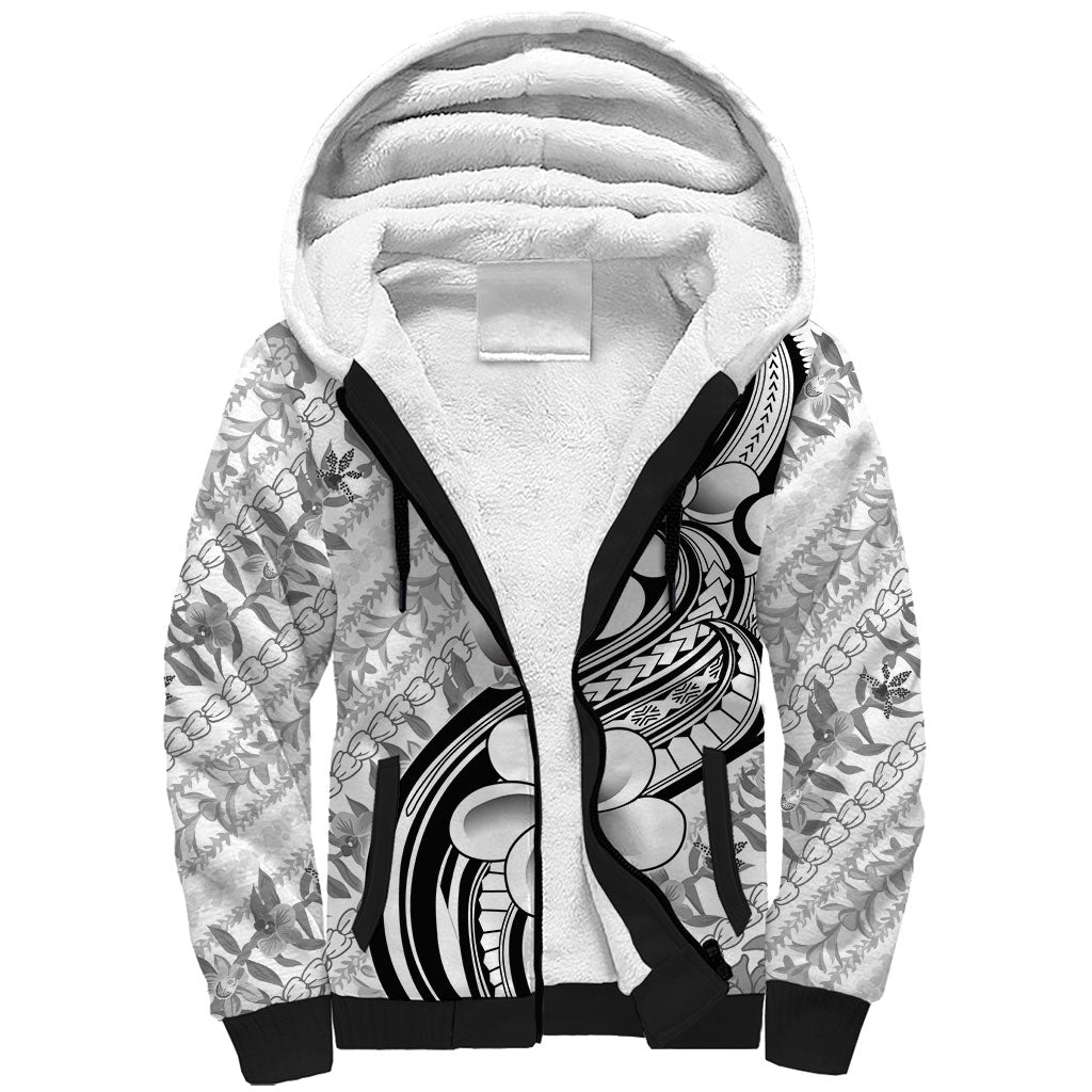 Hawaii Plumeria Lokelani Pikake Lei Sherpa Hoodie Ele'ele Polynesian Tattoo