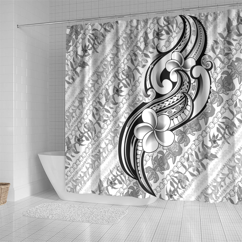 Hawaii Plumeria Lokelani Pikake Lei Shower Curtain Ele'ele Polynesian Tattoo