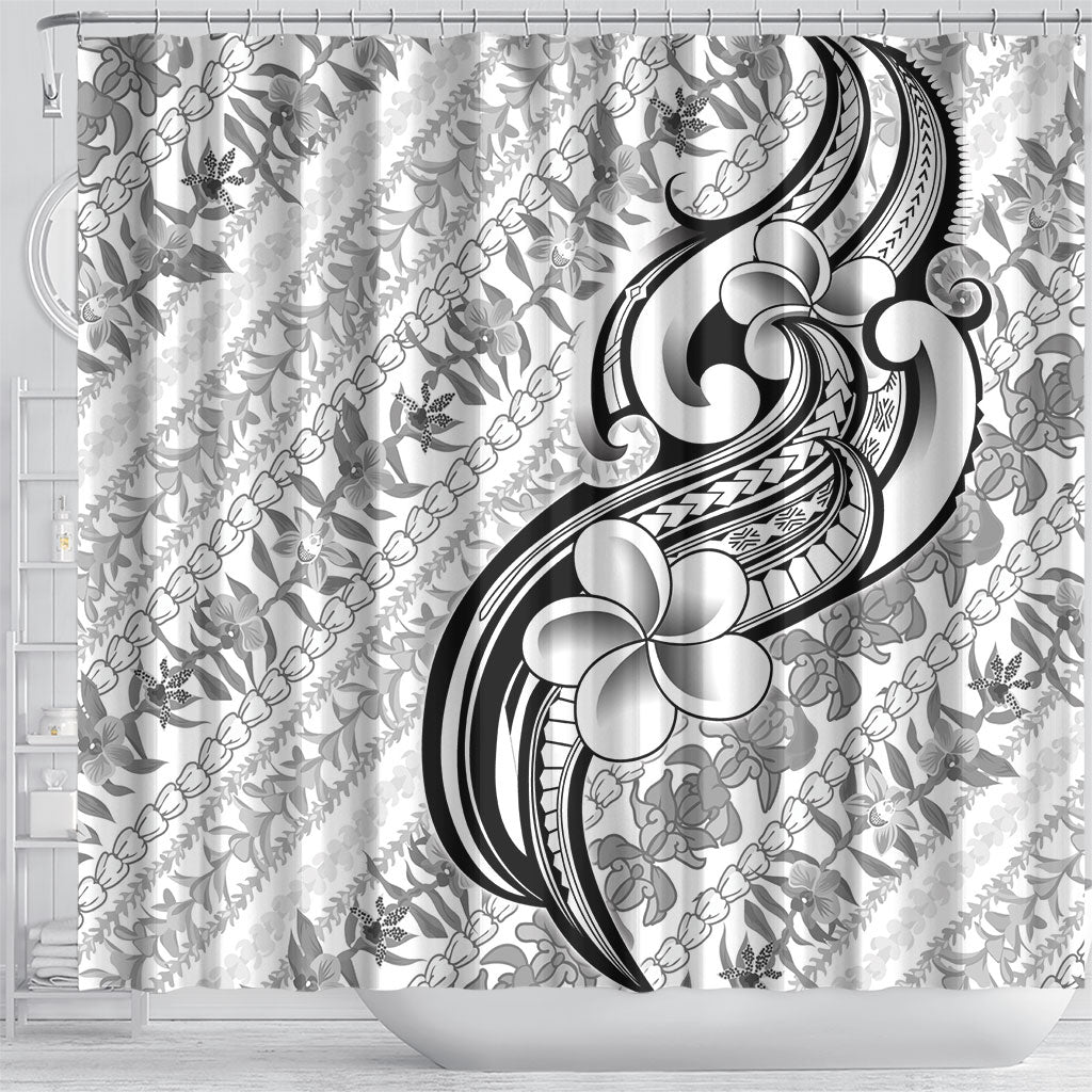 Hawaii Plumeria Lokelani Pikake Lei Shower Curtain Ele'ele Polynesian Tattoo
