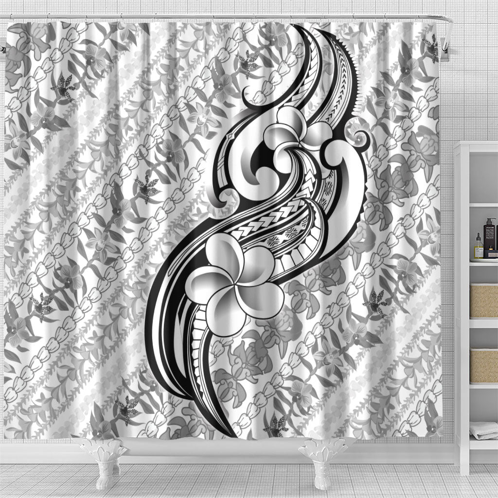 Hawaii Plumeria Lokelani Pikake Lei Shower Curtain Ele'ele Polynesian Tattoo