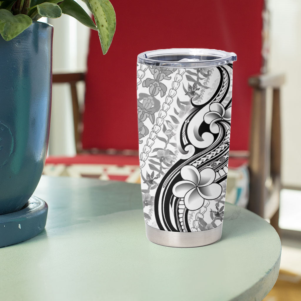 Hawaii Plumeria Lokelani Pikake Lei Tumbler Cup Ele'ele Polynesian Tattoo LT9 - Polynesian Pride