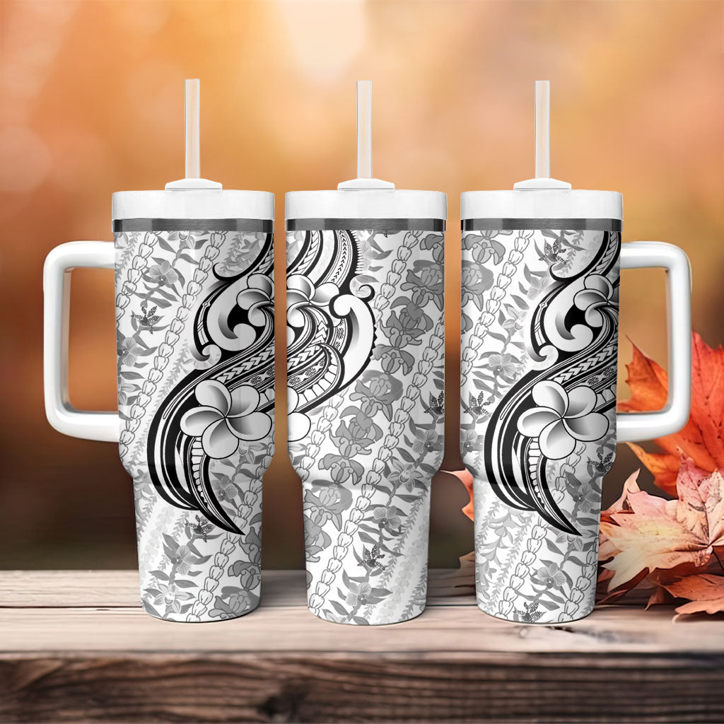Hawaii Plumeria Lokelani Pikake Lei Tumbler With Handle Ele'ele Polynesian Tattoo