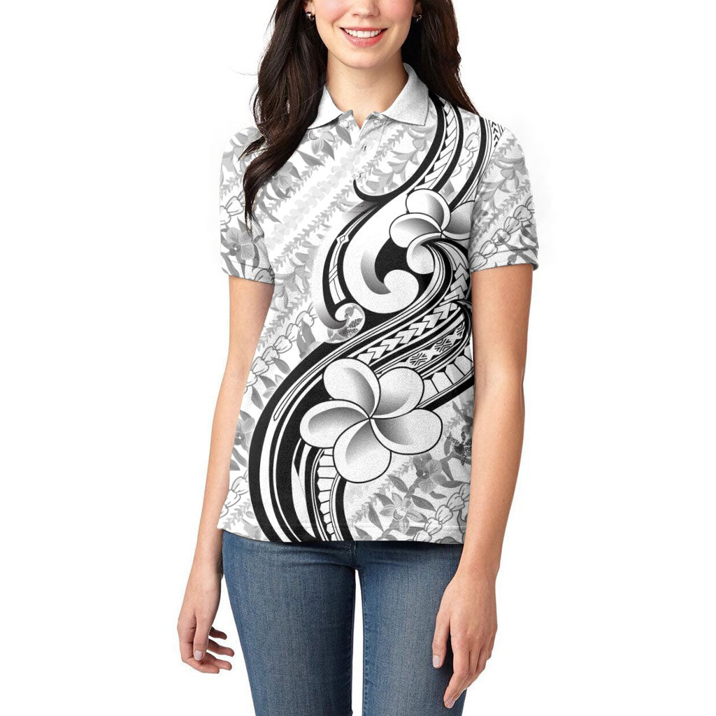 Hawaii Plumeria Lokelani Pikake Lei Women Polo Shirt Ele'ele Polynesian Tattoo