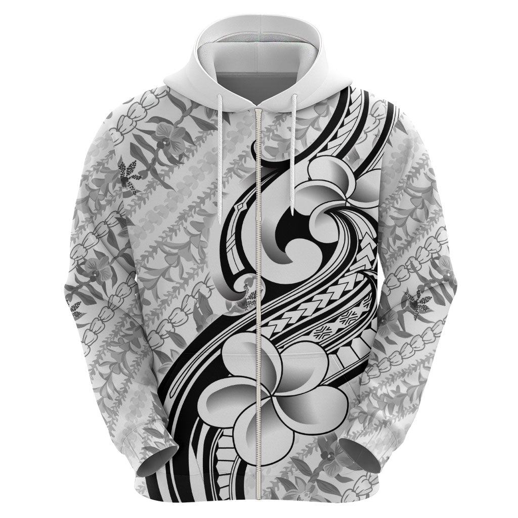 Hawaii Plumeria Lokelani Pikake Lei Zip Hoodie Ele'ele Polynesian Tattoo