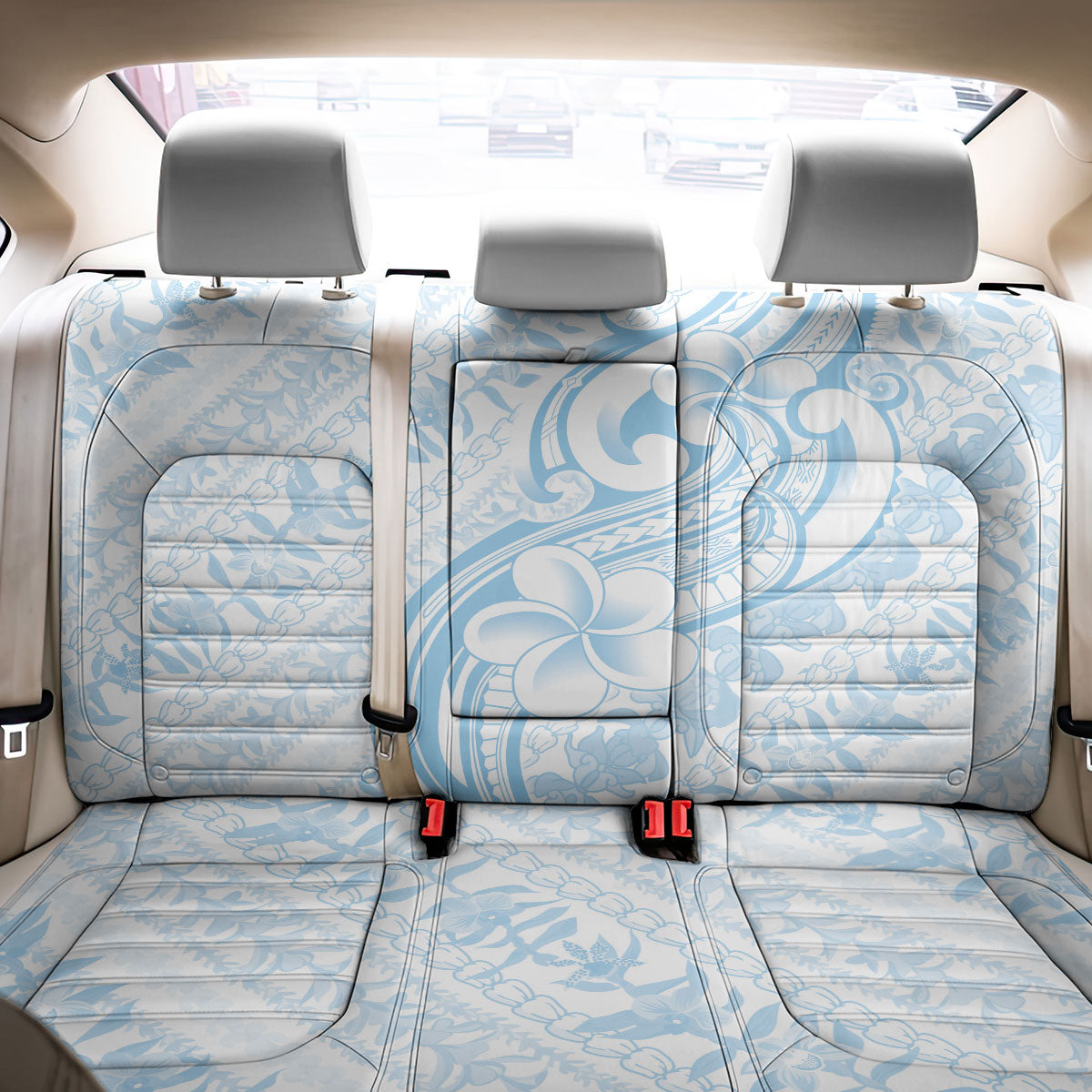 Hawaii Plumeria Lokelani Pikake Lei Back Car Seat Cover Uliuli Polynesian Tattoo