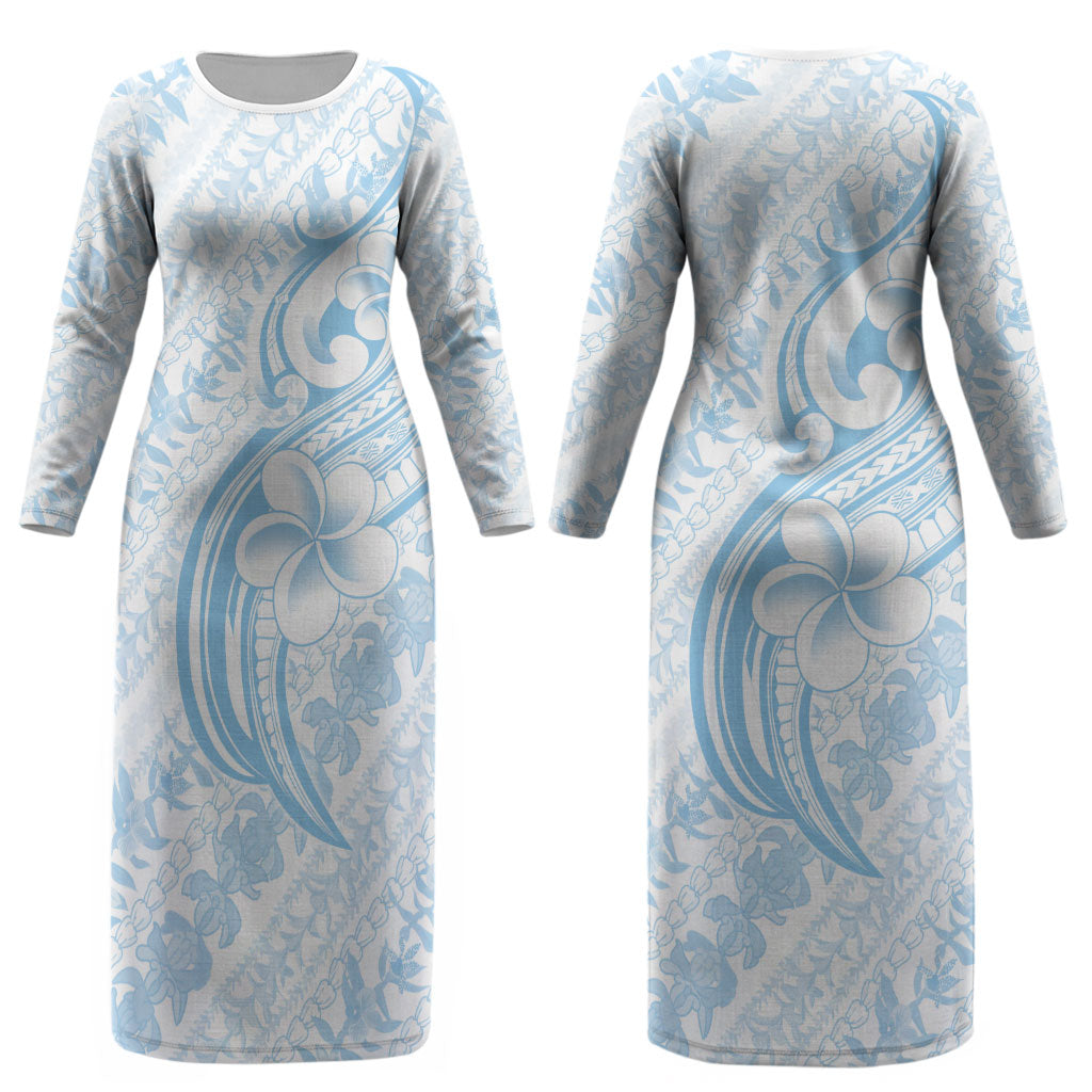 Hawaii Plumeria Lokelani Pikake Lei Couples Matching Long Sleeve Bodycon Dress and Long Sleeve Button Shirt Uliuli Polynesian Tattoo LT9 - Polynesian Pride