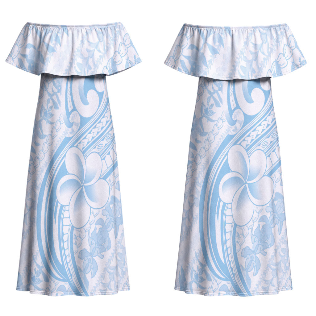 Hawaii Plumeria Lokelani Pikake Lei Couples Matching Off Shoulder Maxi Dress and Hawaiian Shirt Uliuli Polynesian Tattoo LT9 - Polynesian Pride