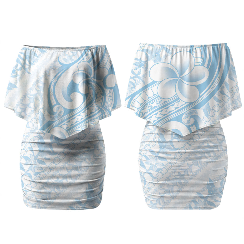 Hawaii Plumeria Lokelani Pikake Lei Couples Matching Off Shoulder Short Dress and Long Sleeve Button Shirt Uliuli Polynesian Tattoo LT9 - Polynesian Pride