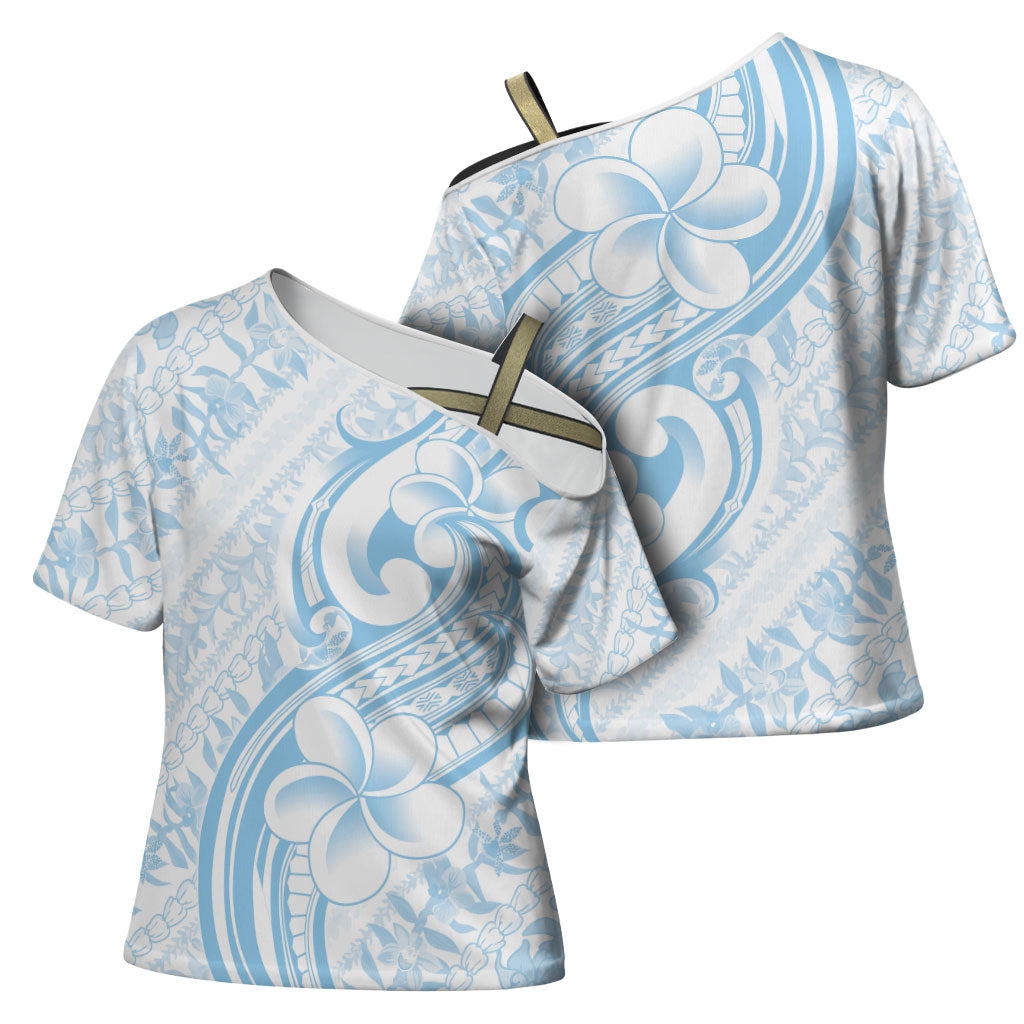 Hawaii Plumeria Lokelani Pikake Lei Cross Shoulder Shirt Uliuli Polynesian Tattoo