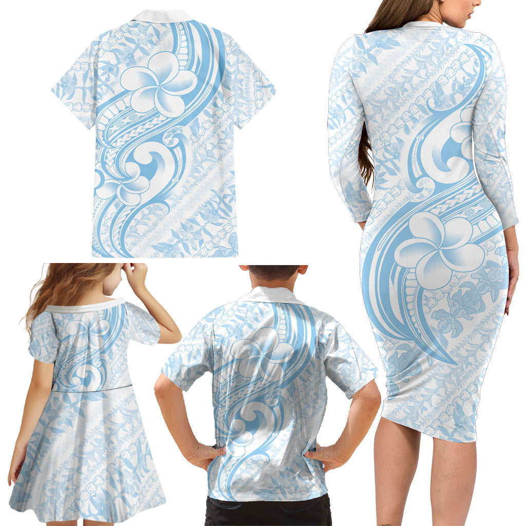Hawaii Plumeria Lokelani Pikake Lei Family Matching Long Sleeve Bodycon Dress and Hawaiian Shirt Uliuli Polynesian Tattoo LT9 - Polynesian Pride