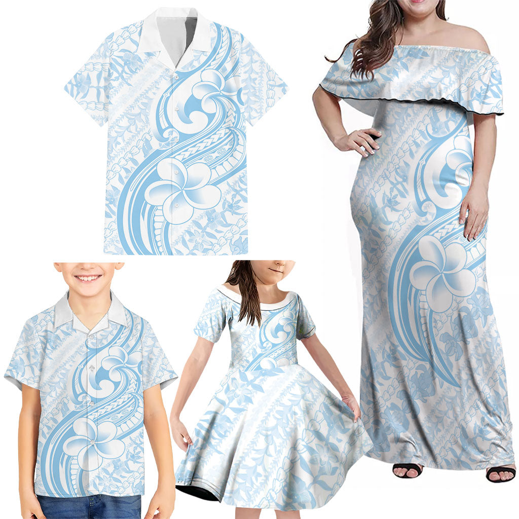 Hawaii Plumeria Lokelani Pikake Lei Family Matching Off Shoulder Maxi Dress and Hawaiian Shirt Uliuli Polynesian Tattoo LT9 - Polynesian Pride