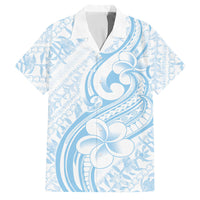 Hawaii Plumeria Lokelani Pikake Lei Family Matching Off Shoulder Short Dress and Hawaiian Shirt Uliuli Polynesian Tattoo LT9 Dad's Shirt - Short Sleeve Blue - Polynesian Pride