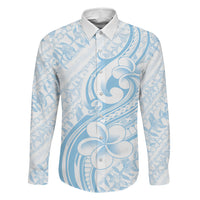 Hawaii Plumeria Lokelani Pikake Lei Family Matching Puletasi and Hawaiian Shirt Uliuli Polynesian Tattoo LT9 Dad's Shirt - Long Sleeve Blue - Polynesian Pride