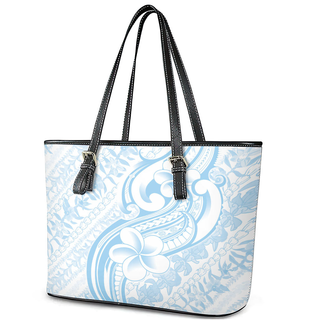 Hawaii Plumeria Lokelani Pikake Lei Leather Tote Bag Uliuli Polynesian Tattoo