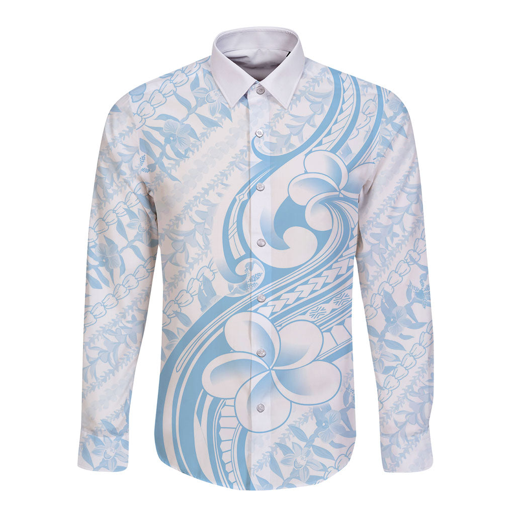 Hawaii Plumeria Lokelani Pikake Lei Long Sleeve Button Shirt Uliuli Polynesian Tattoo