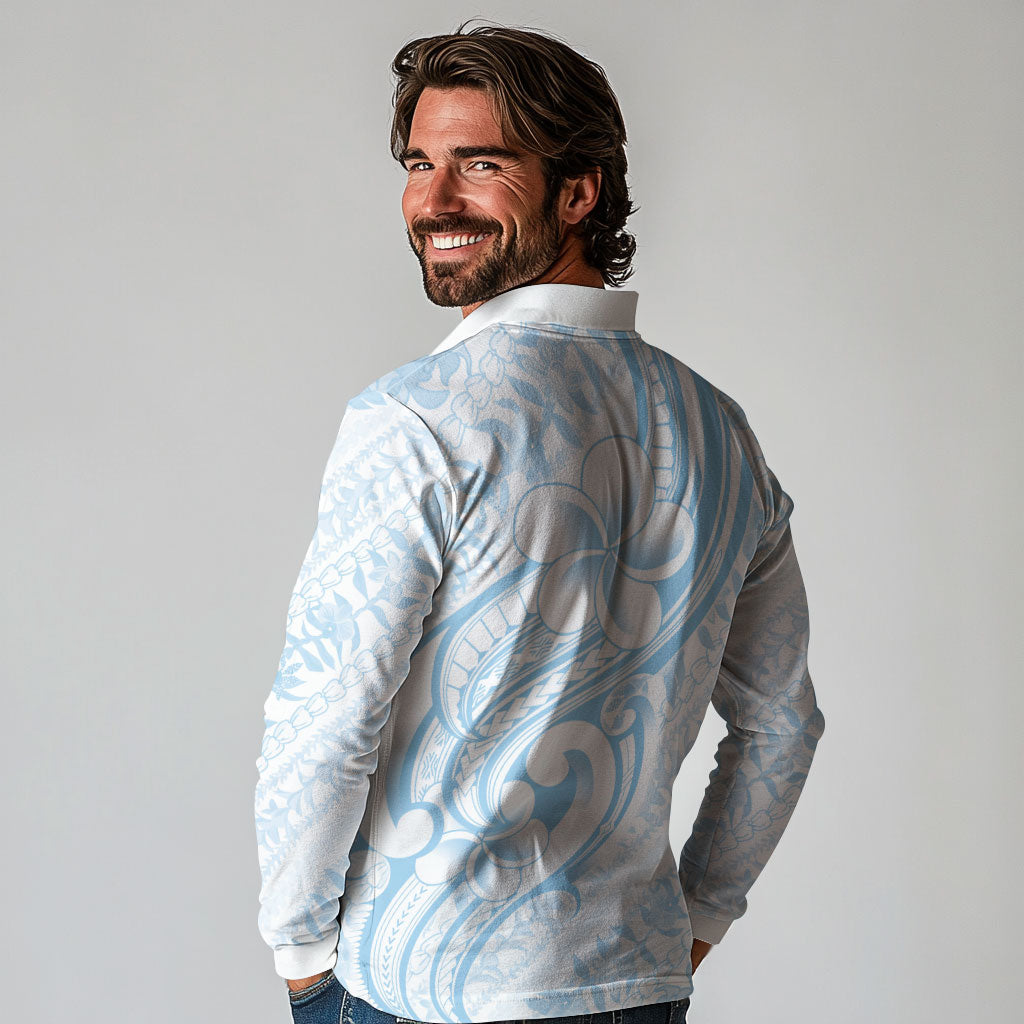 Hawaii Plumeria Lokelani Pikake Lei Long Sleeve Polo Shirt Uliuli Polynesian Tattoo LT9 - Polynesian Pride