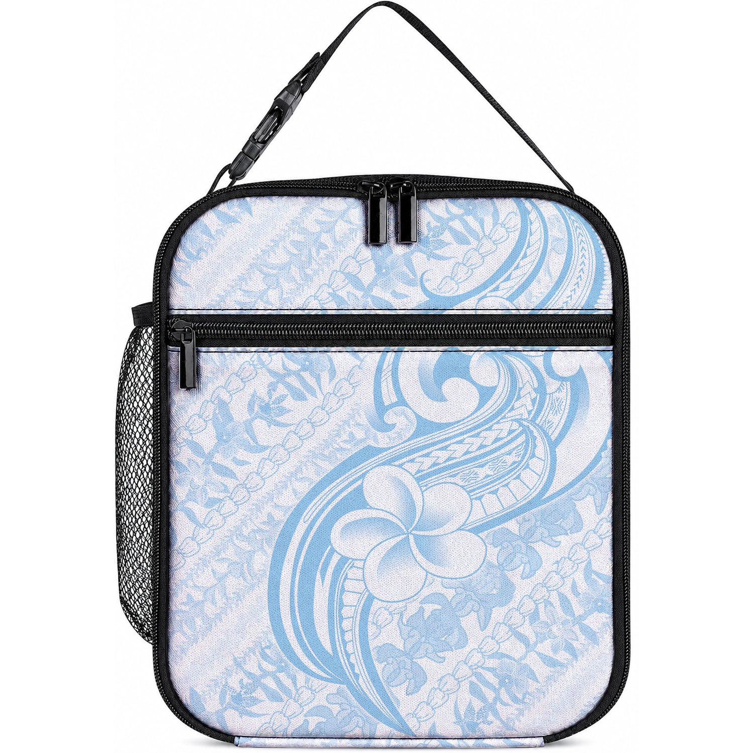 Hawaii Plumeria Lokelani Pikake Lei Lunch Bag Uliuli Polynesian Tattoo LT9 10.2 × 8.3 × 4.3 inch Blue - Polynesian Pride