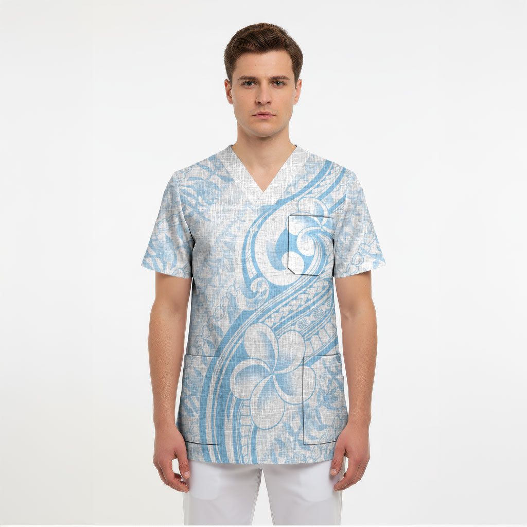 Hawaii Plumeria Lokelani Pikake Lei Scrub Top Uliuli Polynesian Tattoo LT9 - Polynesian Pride