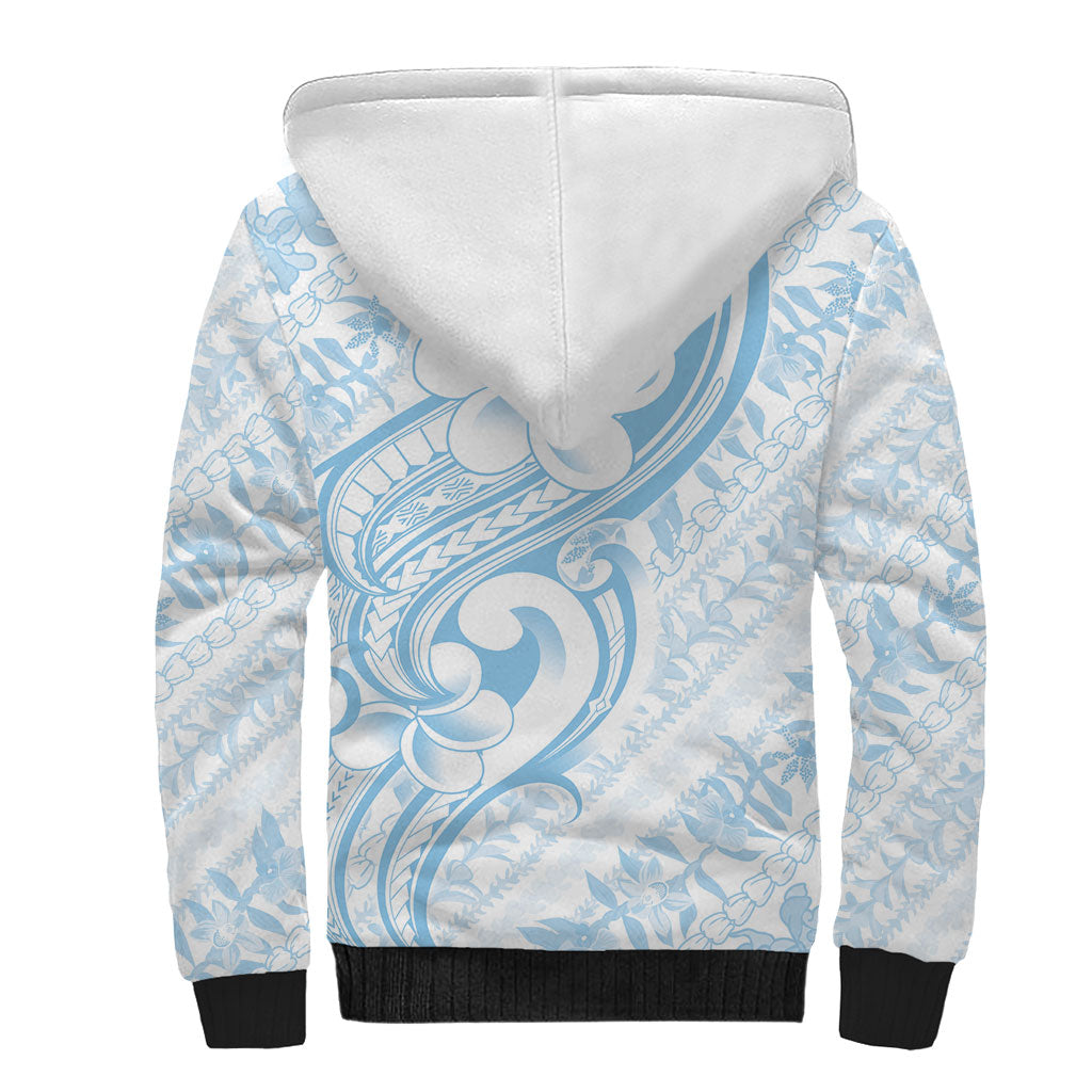 Hawaii Plumeria Lokelani Pikake Lei Sherpa Hoodie Uliuli Polynesian Tattoo