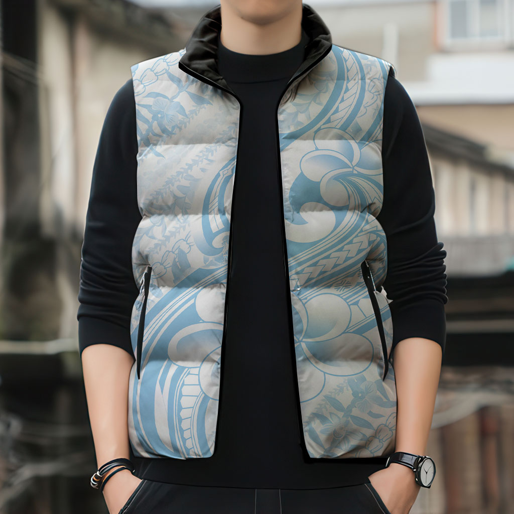Hawaii Plumeria Lokelani Pikake Lei Sleeveless Puffer Jacket Uliuli Polynesian Tattoo