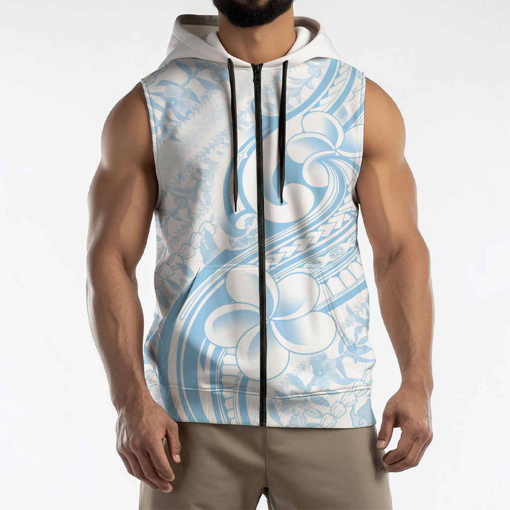 Hawaii Plumeria Lokelani Pikake Lei Sleeveless Zip Hoodie Uliuli Polynesian Tattoo LT9 - Polynesian Pride