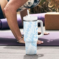 Hawaii Plumeria Lokelani Pikake Lei Tumbler With Handle Uliuli Polynesian Tattoo