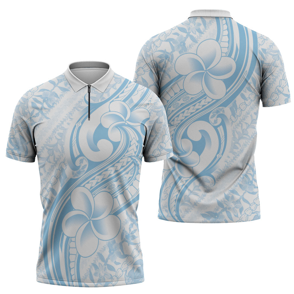 Hawaii Plumeria Lokelani Pikake Lei Zipper Polo Shirt Uliuli Polynesian Tattoo