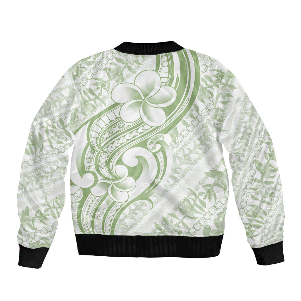 Hawaii Plumeria Lokelani Pikake Lei Bomber Jacket Oma'oma'o Polynesian Tattoo