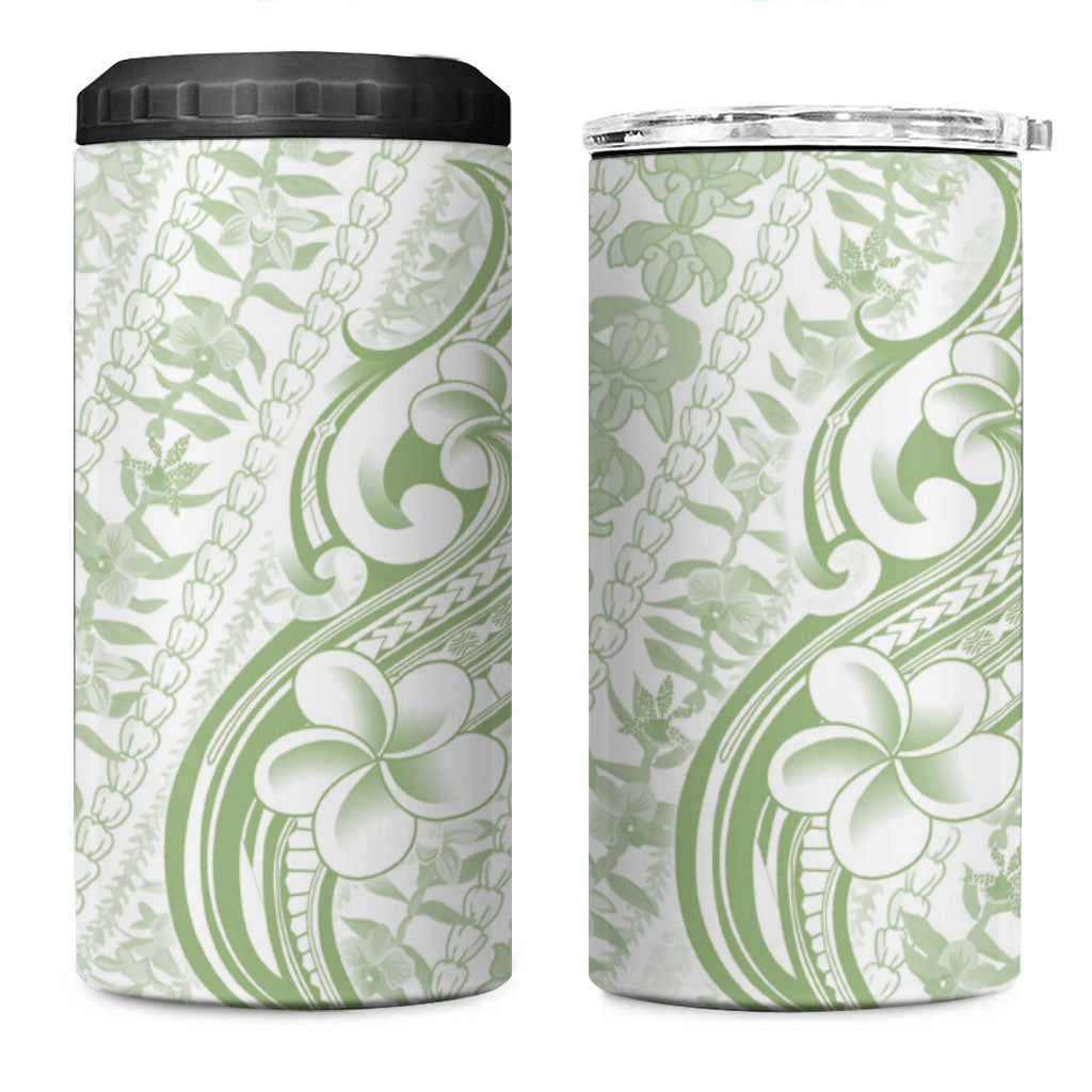 Hawaii Plumeria Lokelani Pikake Lei 4 in 1 Can Cooler Tumbler Oma'oma'o Polynesian Tattoo