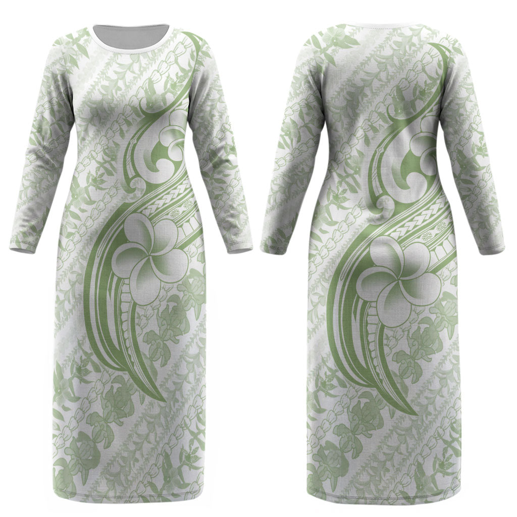Hawaii Plumeria Lokelani Pikake Lei Couples Matching Long Sleeve Bodycon Dress and Long Sleeve Button Shirt Oma'oma'o Polynesian Tattoo LT9 - Polynesian Pride
